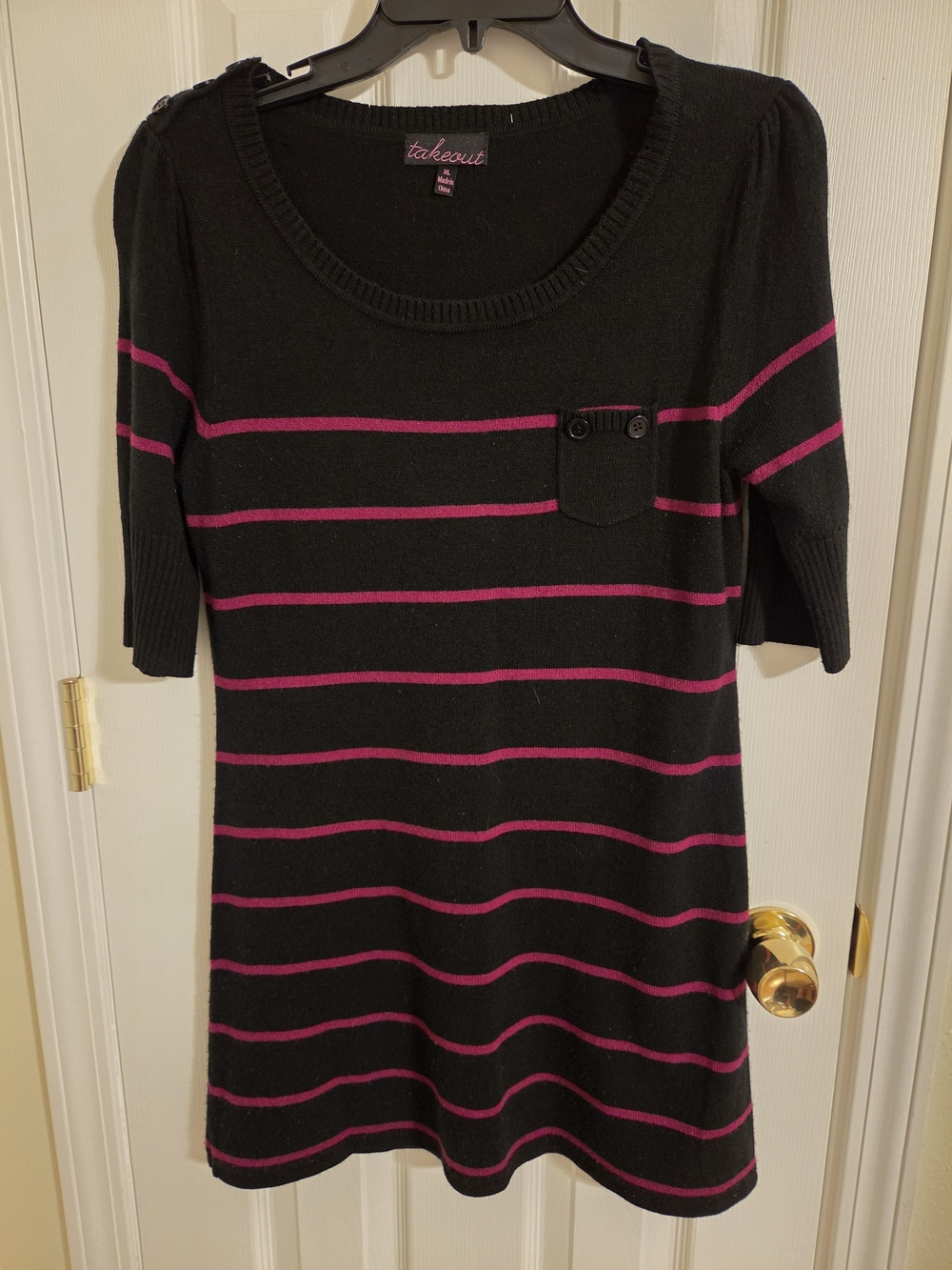 Takeout Black Sweater Tunic with Pink Stripes